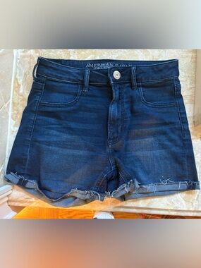 American Eagle Outfitters Dark Indigo Denim Frayed Hem Shorts